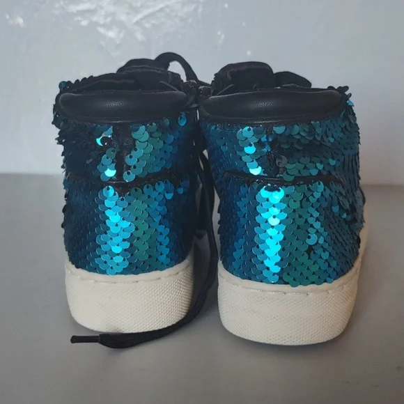 KidPik Reverse Sequin High Top Sneaker size 3 Blue Black - Picture 5 of 7